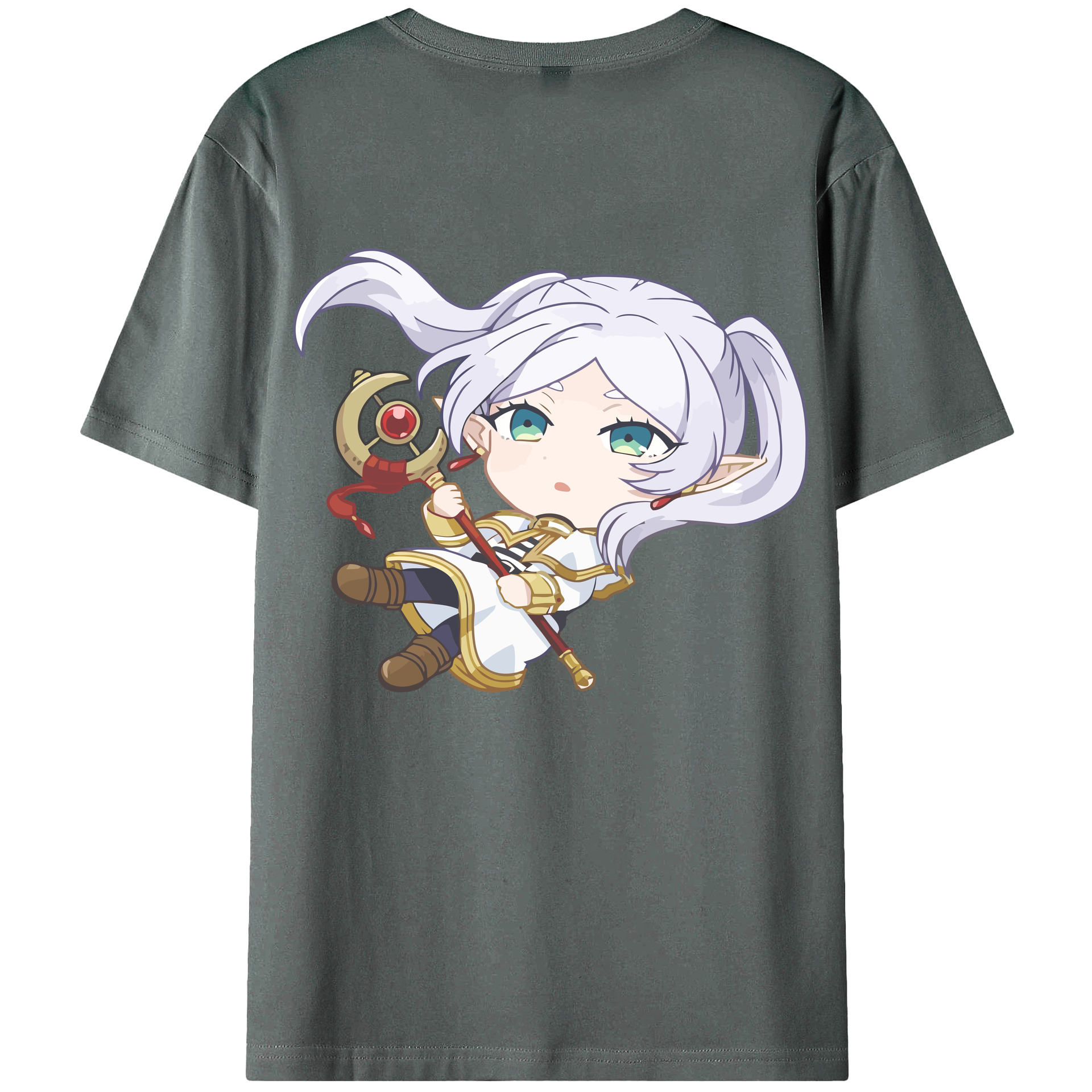 （画像用） 葬送のフリーレン Frieren 綿100％ メンズ半袖Tシャツ（バックプリント） 通気性